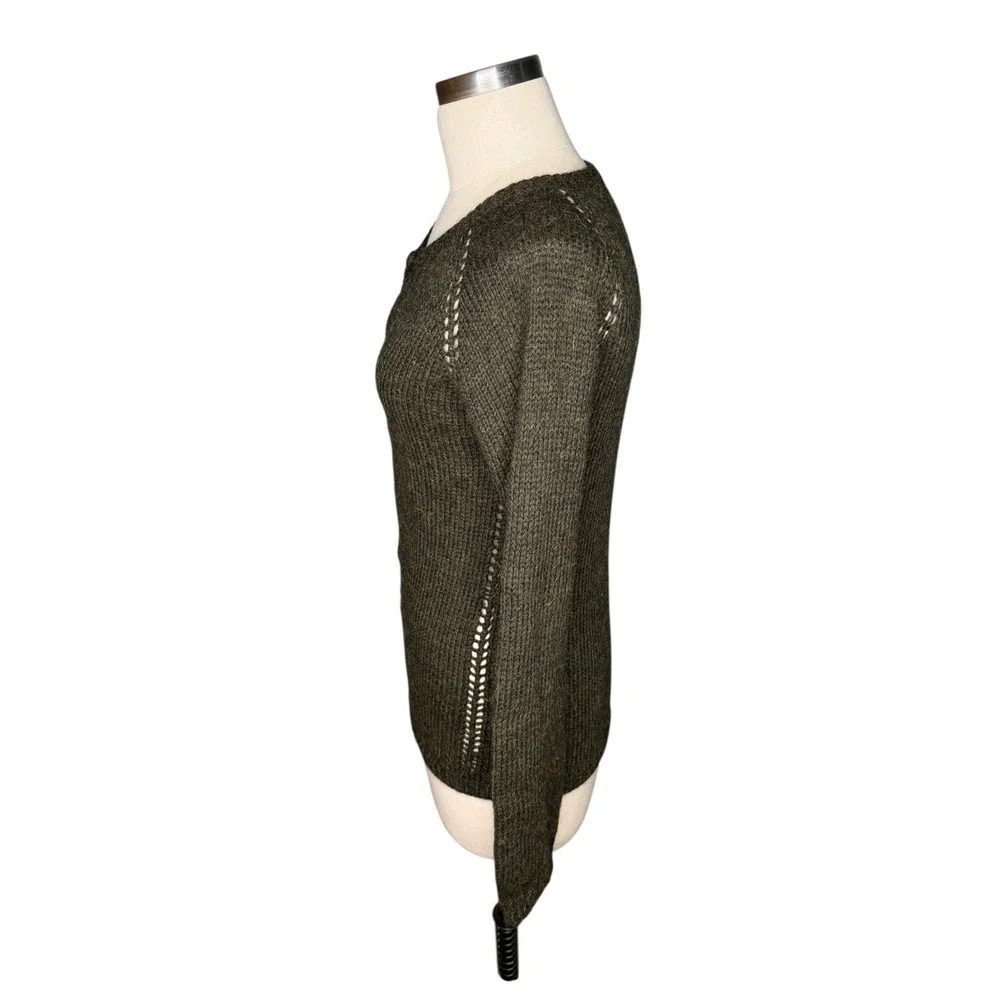 DOSA Olive Green Alpaca Hand Knit Button Front Cardigan Sweater Women's‎ Size 3
